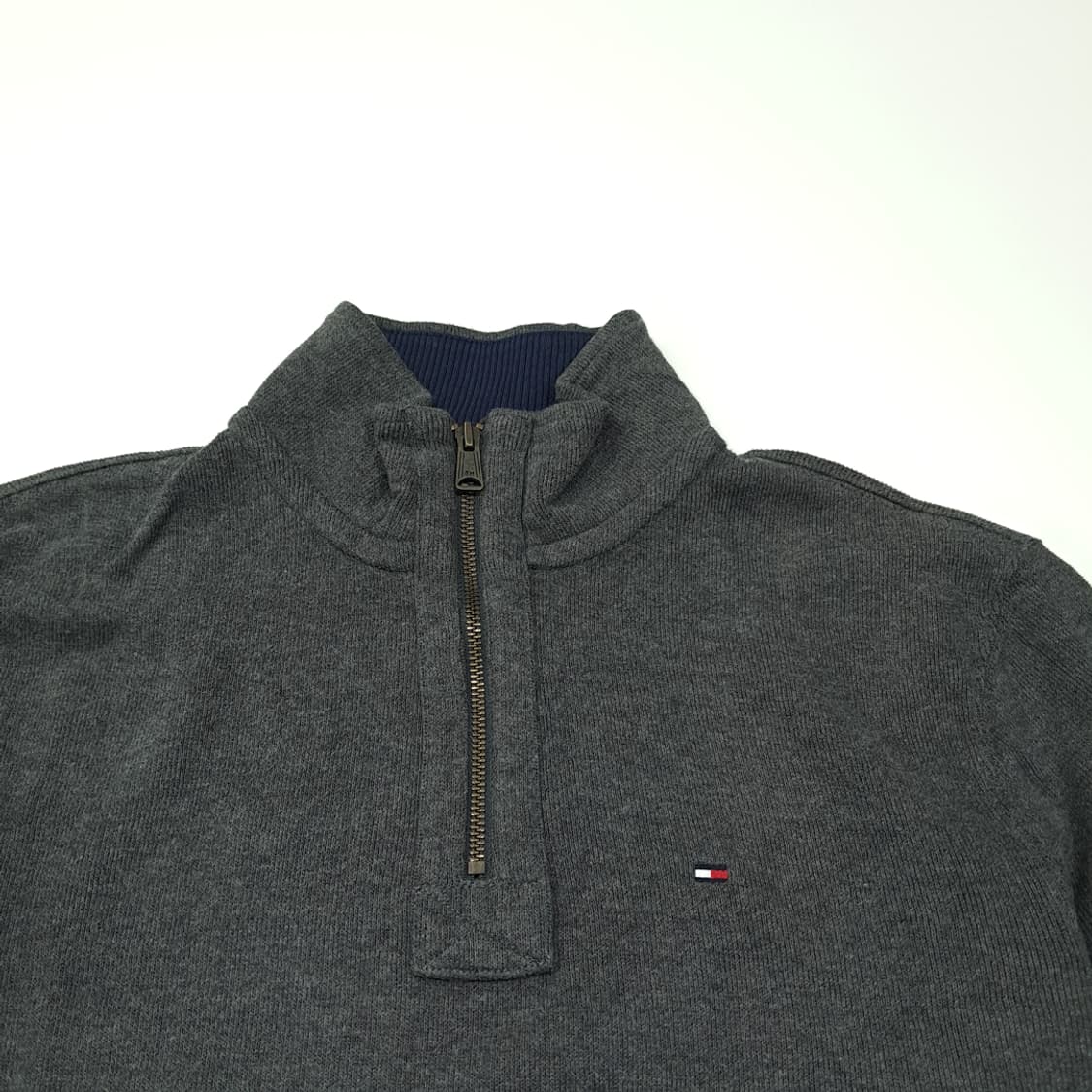 CL216 M 타미힐피거 코튼 삼색테이핑 차콜 하프집업 니트 스웨터 상품이미지2