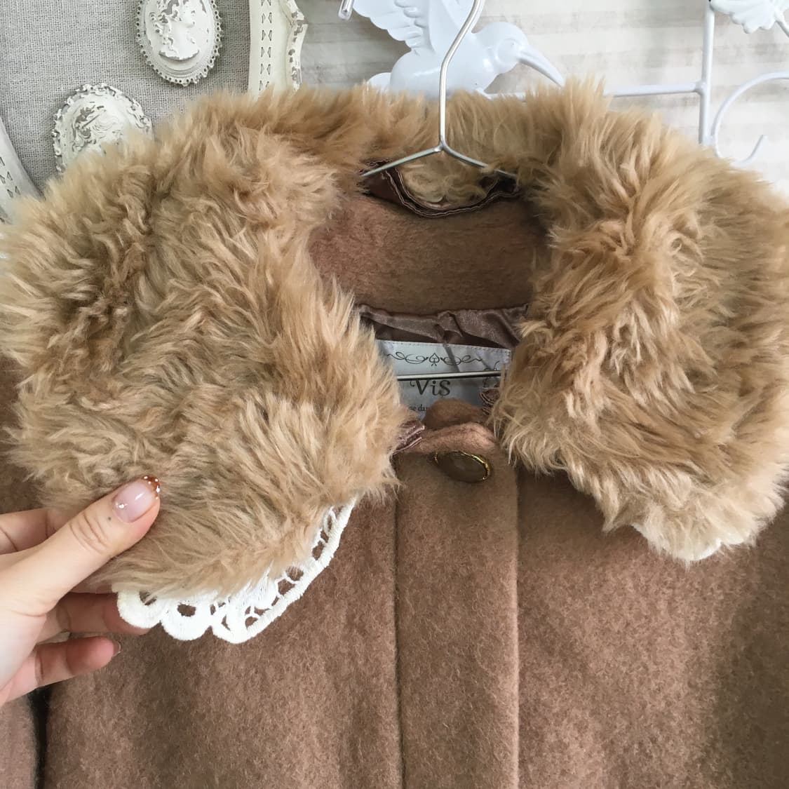 camel deer lace fur-collar wool  jacket 상품이미지7