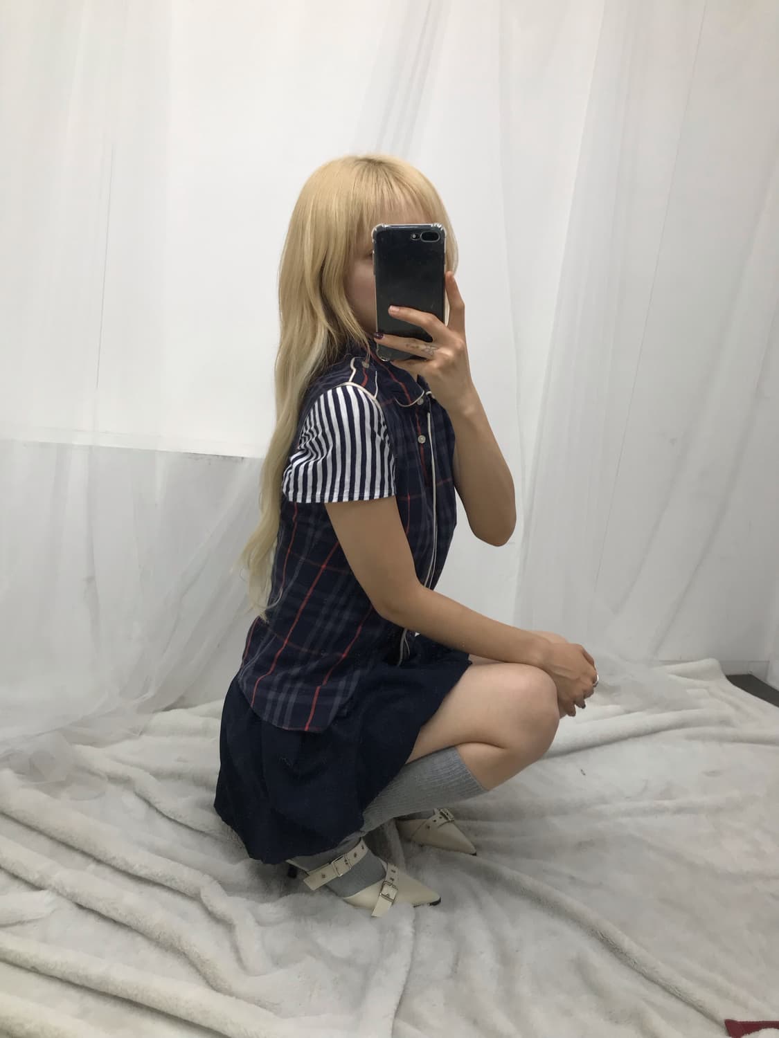 버버리 체크 셔츠 톤온톤 코디 상품이미지2