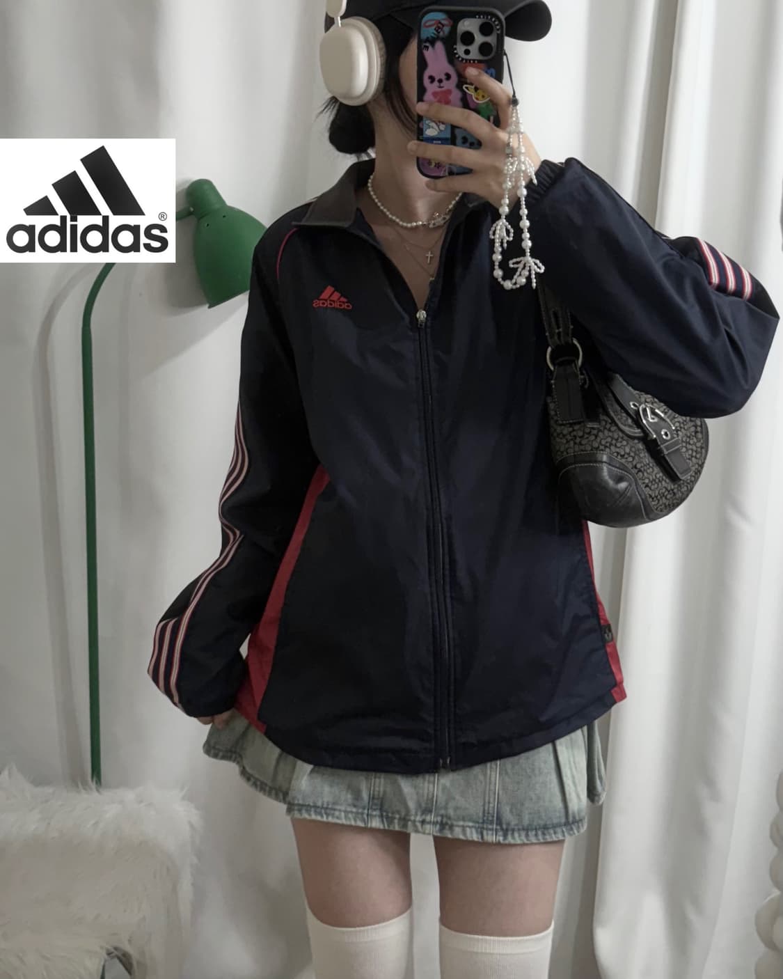 아디다스 네이비 & 레드 오버핏 바람막이 상품이미지1
