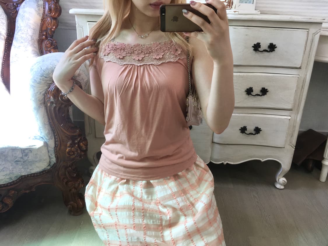 axes femme 핑크 크로셰 레이스 슬리브리스 상품이미지3