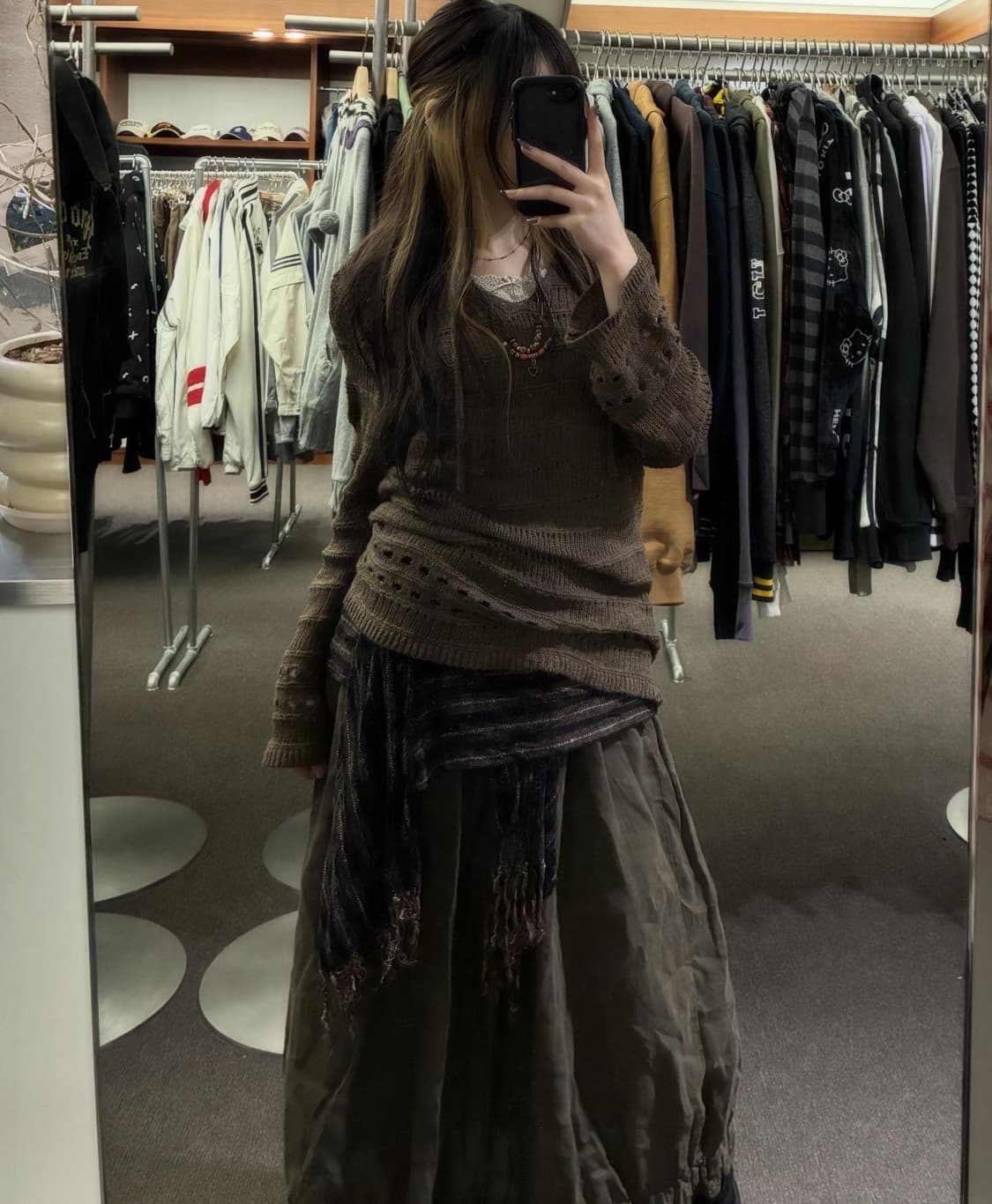 OS)Japanese vintage 밴딩 펀칭 레이스 디테일 브라운 포켓 상품이미지6