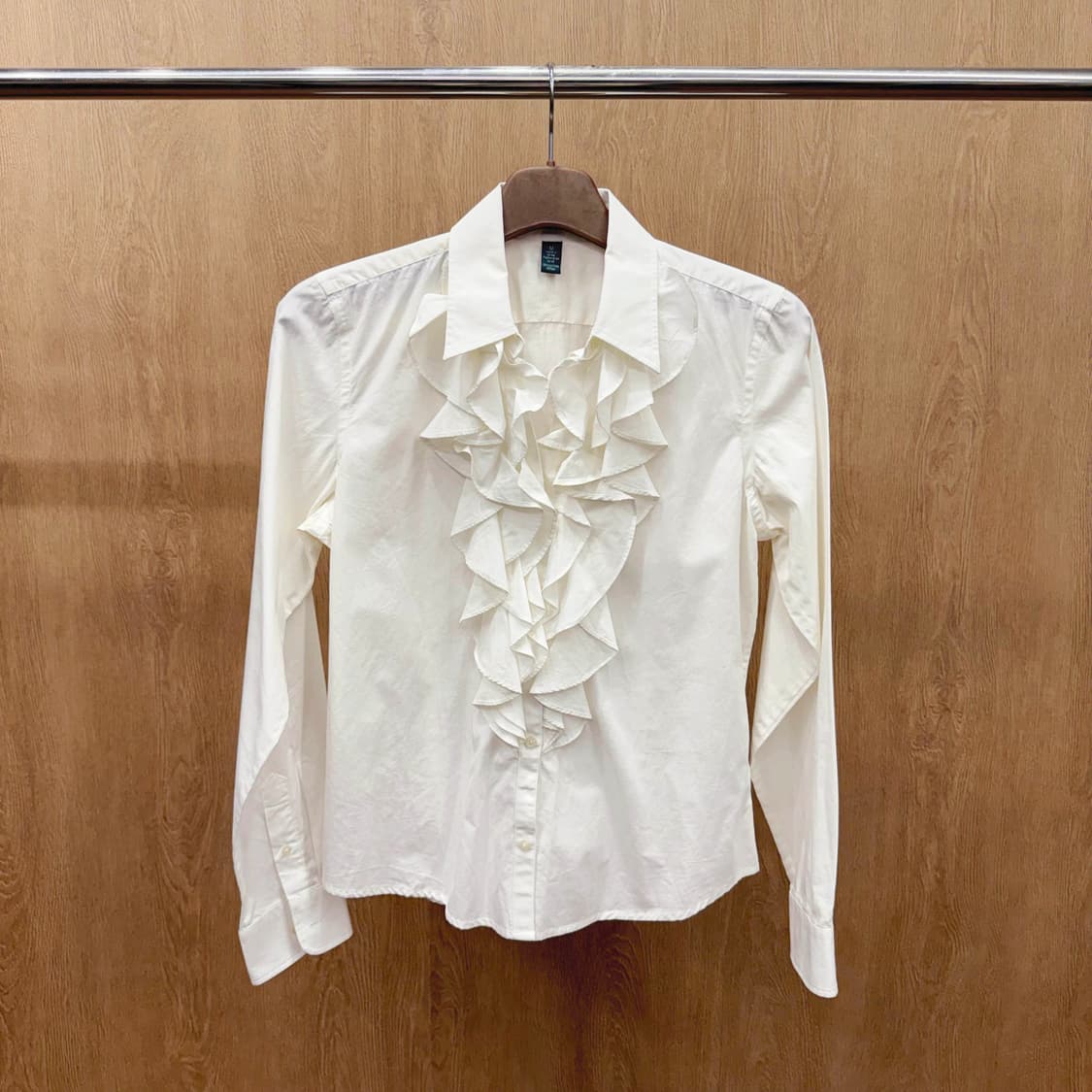 랄프로렌 코튼 셔츠 블라우스 프릴 러플 버튼 디테일 슬림핏 화이트 상품이미지2