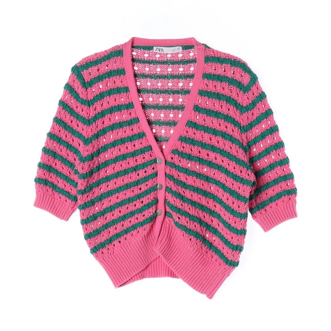 ZARA 스트라이프 크롭 니트 가디건 L 상품이미지1