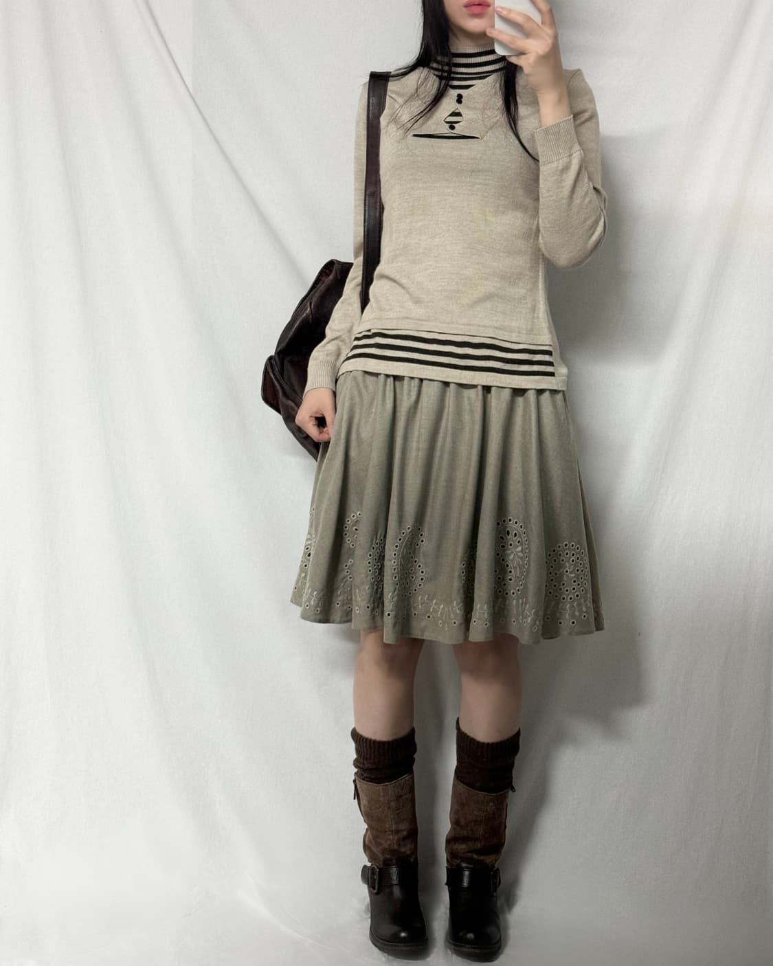 울 레이어드 니트 플라워 모티프 스커트 2pcs SET 상품이미지2