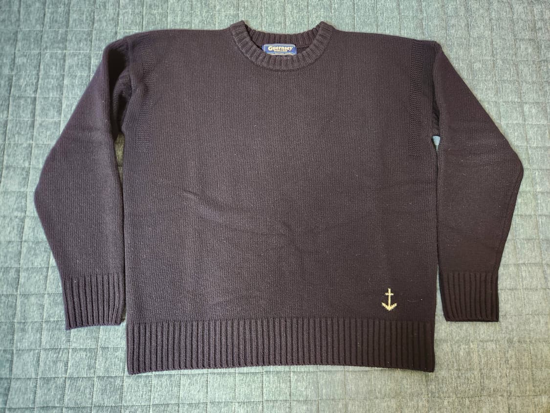 건지울른스 슈퍼 파인 메리노울 크루넥 건지 스웨터 - 네이비(미드나잇 네 상품이미지1