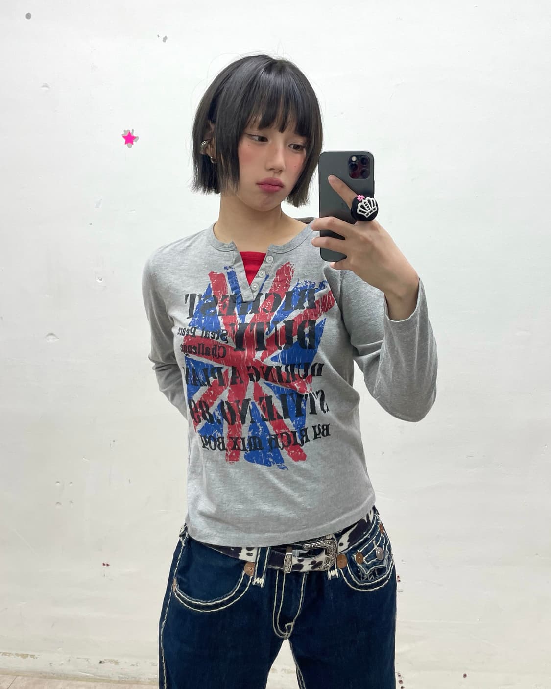 American flag button gray long sleeve  상품이미지1