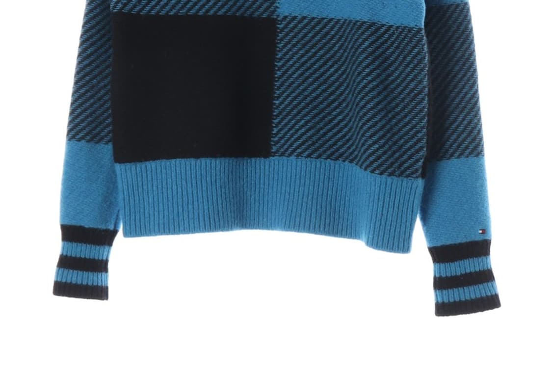타미힐피거 블루 블록 체크 울 터틀넥 니트 L 상품이미지4