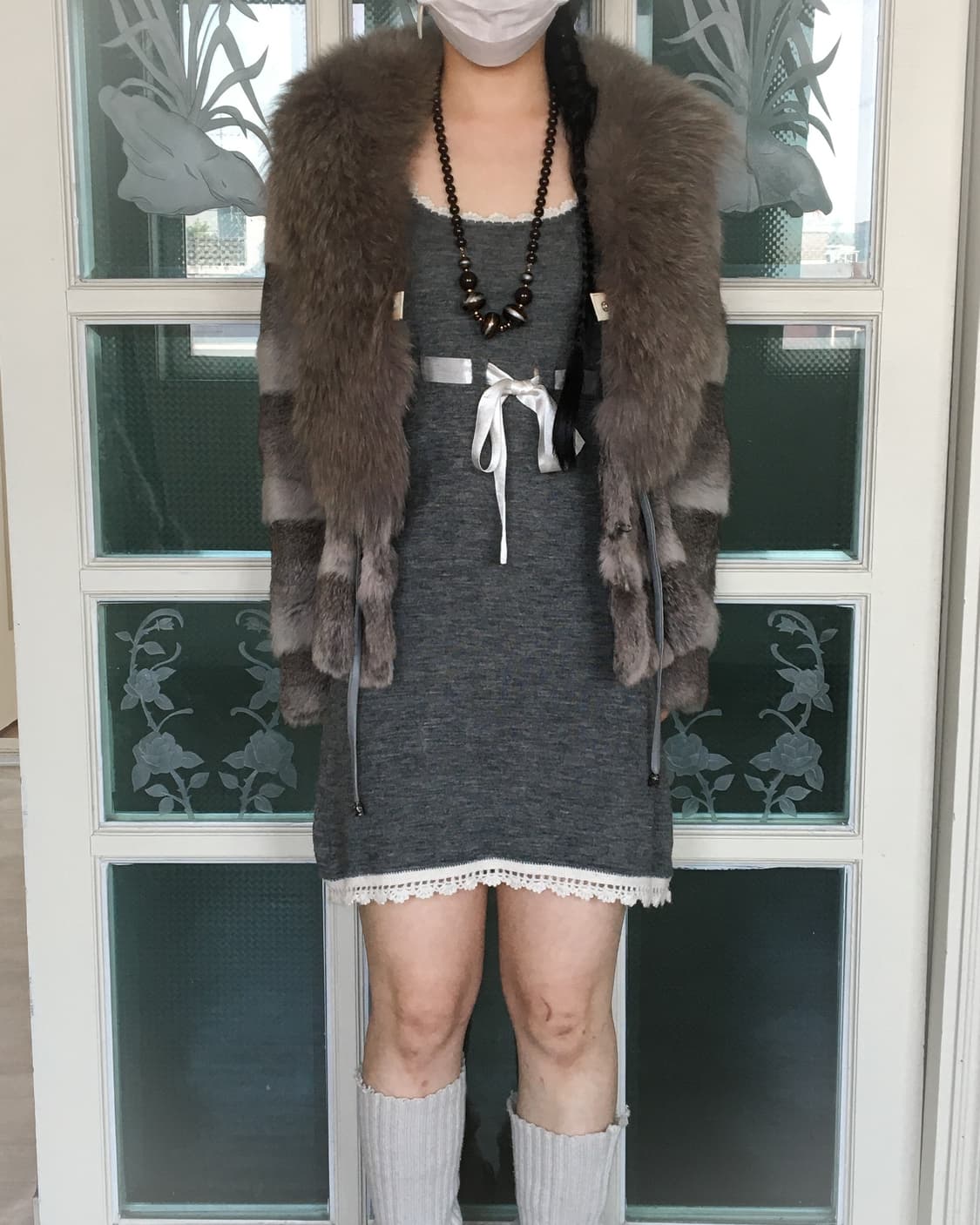 Lace trimming belted woolen knit one pie 상품이미지7