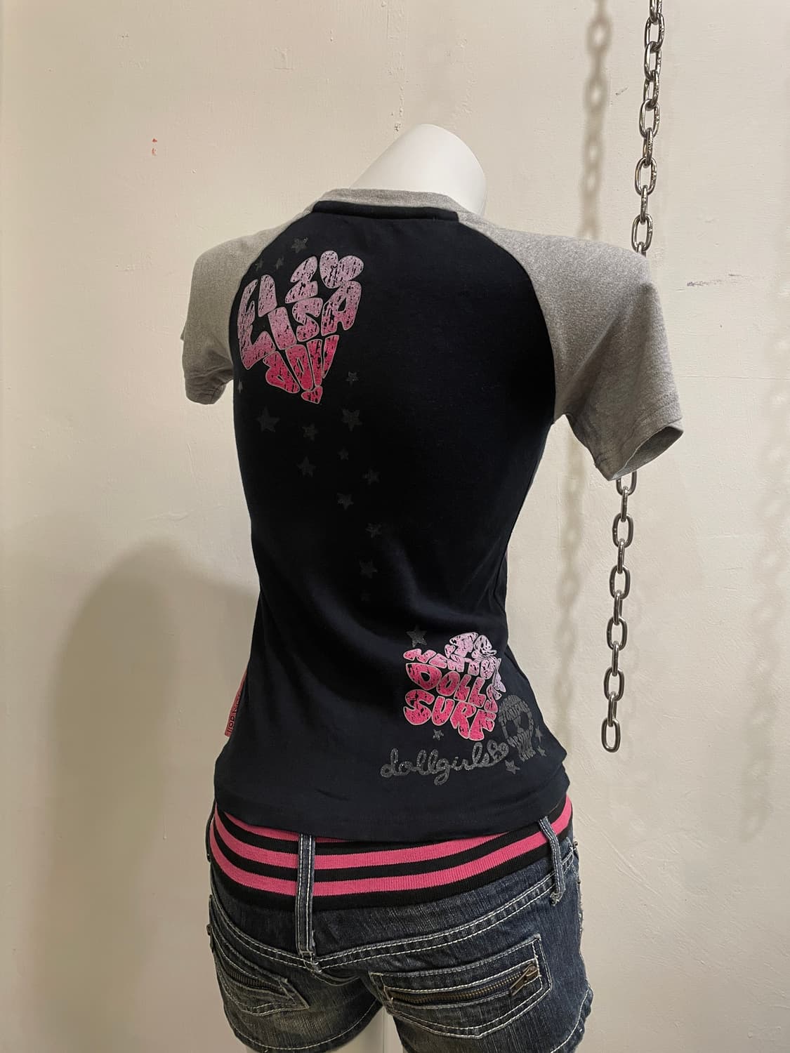 liz lisa doll 리즈리사돌 글리터 레터링 스컬 블랙 티셔츠 갸루 상품이미지2
