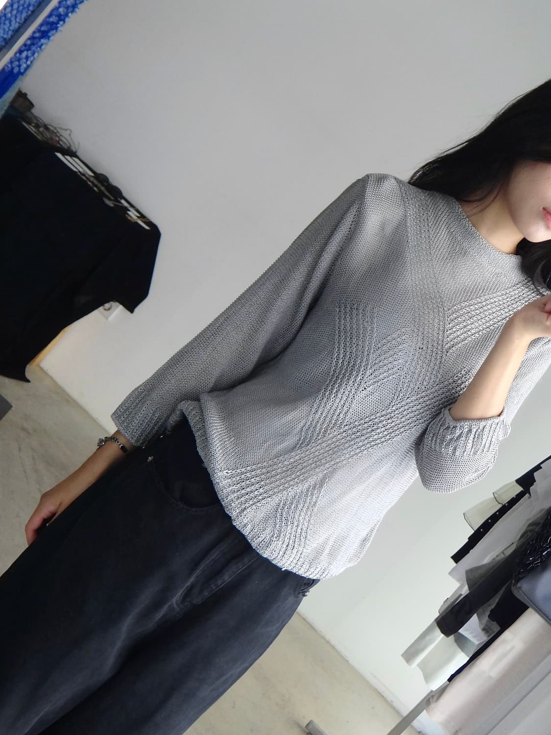 Grid net slim knit / grey 상품이미지5