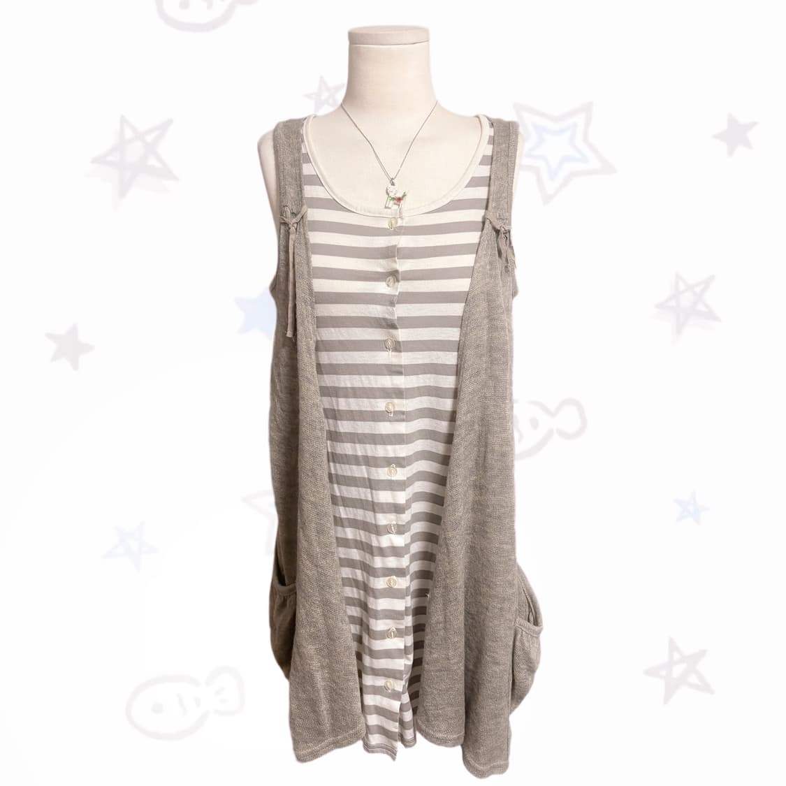 코코모리 핀터깔 녹차맛 모리걸 대장 바선생 시골모리 레이어드 티 가디건 상품이미지2