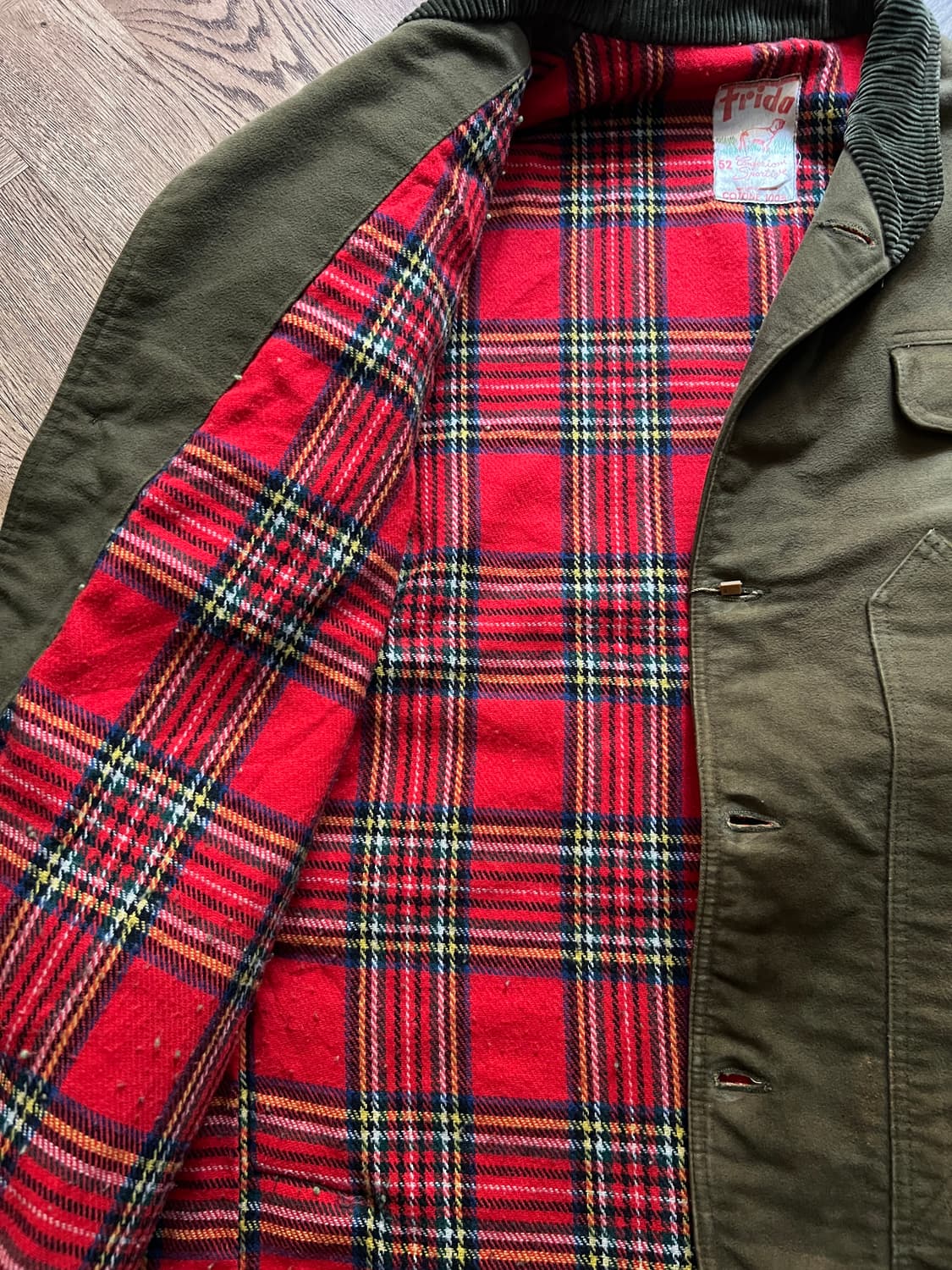 [XL]6~70's 유로 빈티지 체크 라이닝 브라운 섀미 헌팅 자켓 상품이미지7