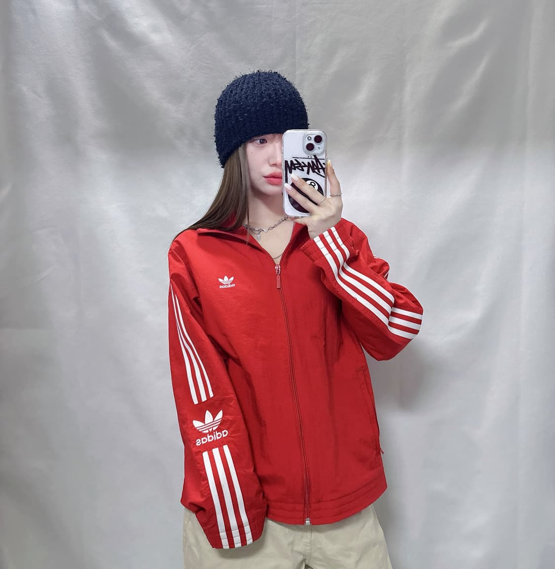 아디다스 레드 삼선 바람막이  상품이미지2