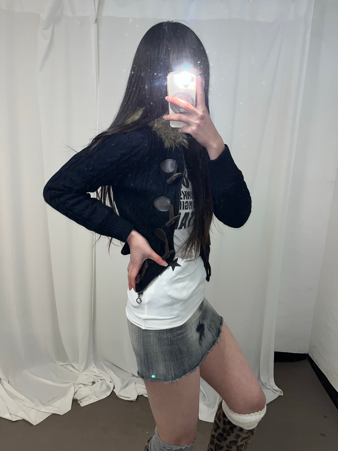 울프죠 꽈배기 니트 후드집업 상품이미지8