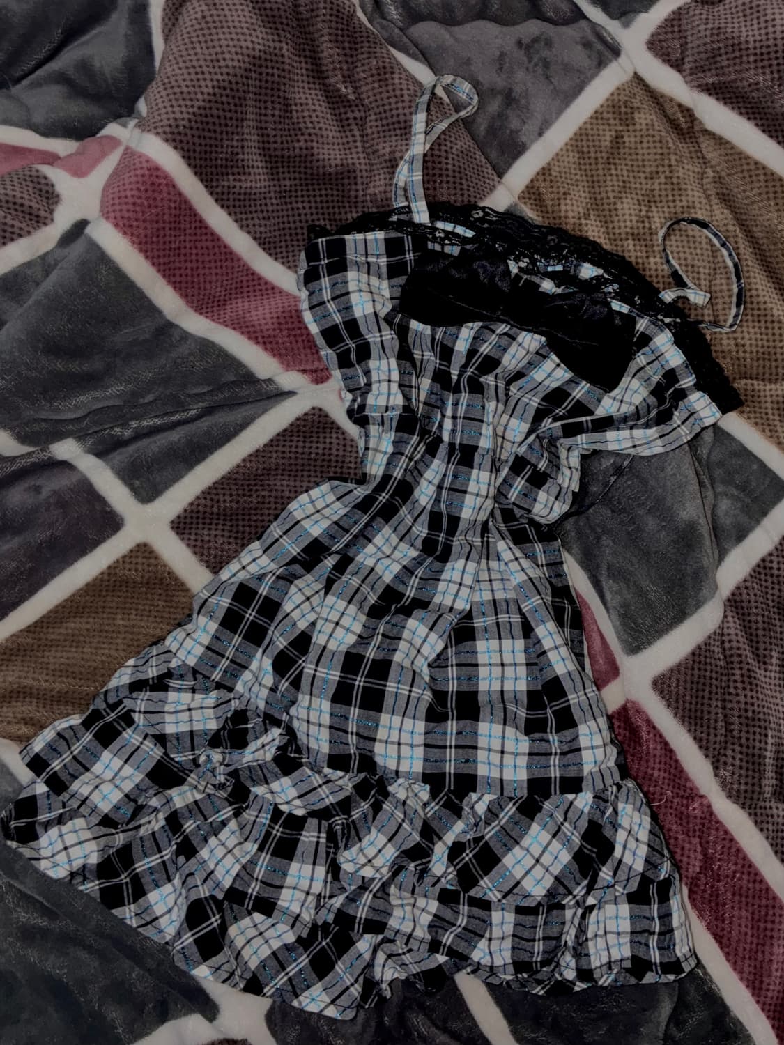 펑크 글리터 체크프릴캉캉 대장나시탑 상품이미지2