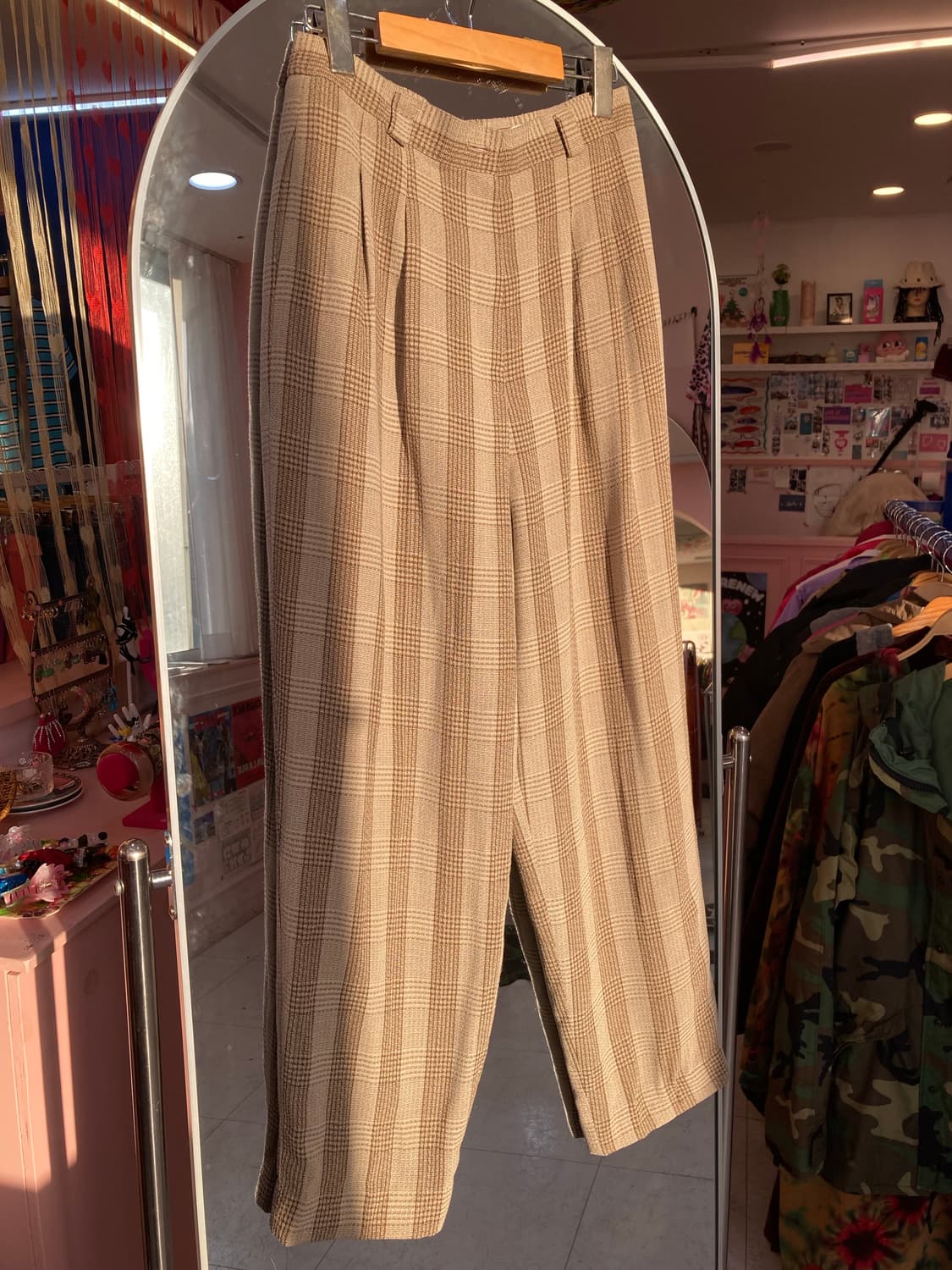 빈티지 베이지 체크 팬츠 상품이미지1