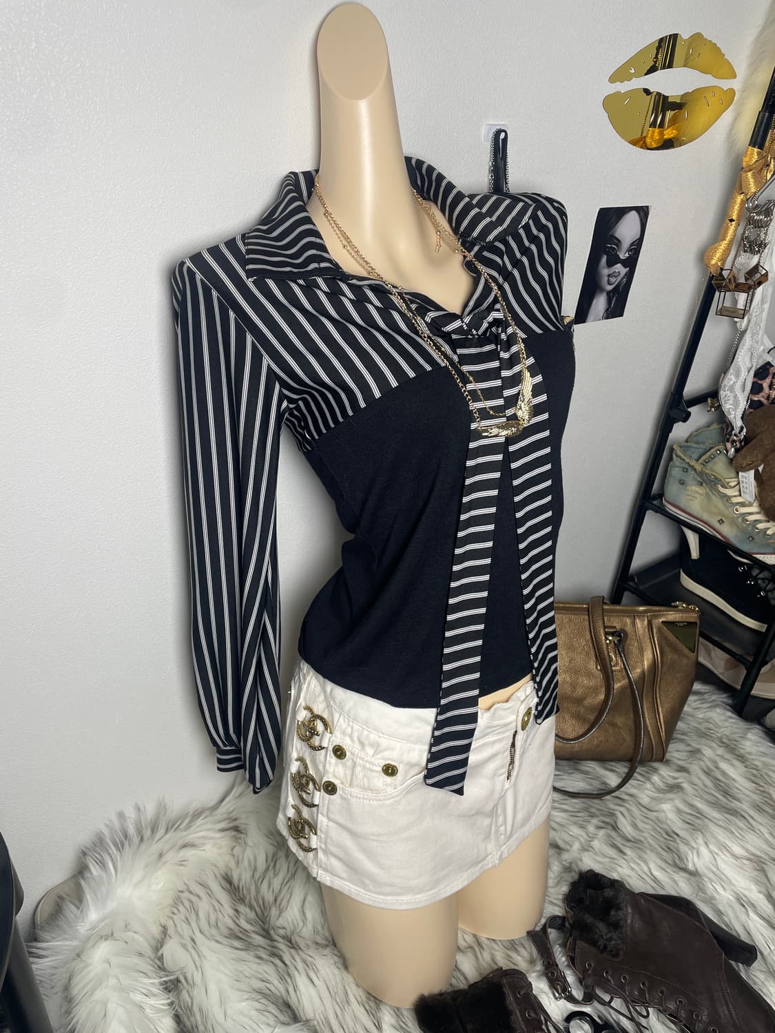 빈티지 갸루 스트라이프 탑 상품이미지1