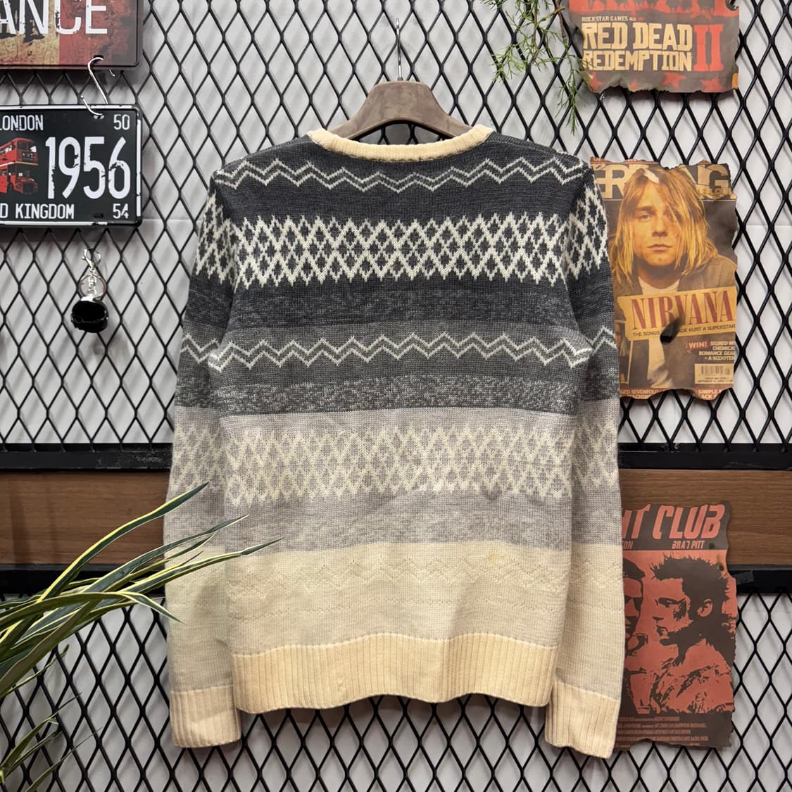 00s 버버리 노르딕 울니트 컬러블록 아이보리 그레이 배색 상품이미지2