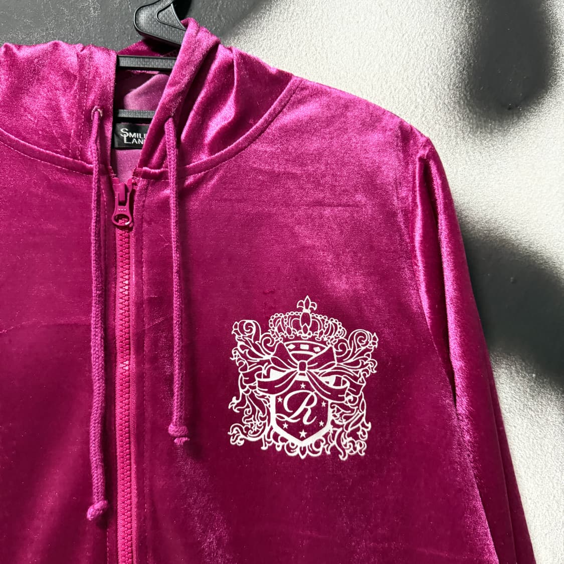 VTG 빈티지 핑크 벨벳 실버 빅 프린팅 집업 후디 상품이미지3