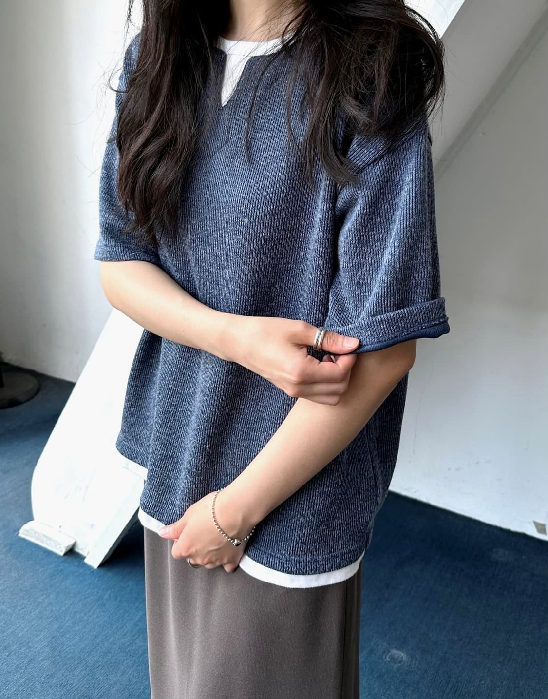 Fake layered neck H/S top 상품이미지4