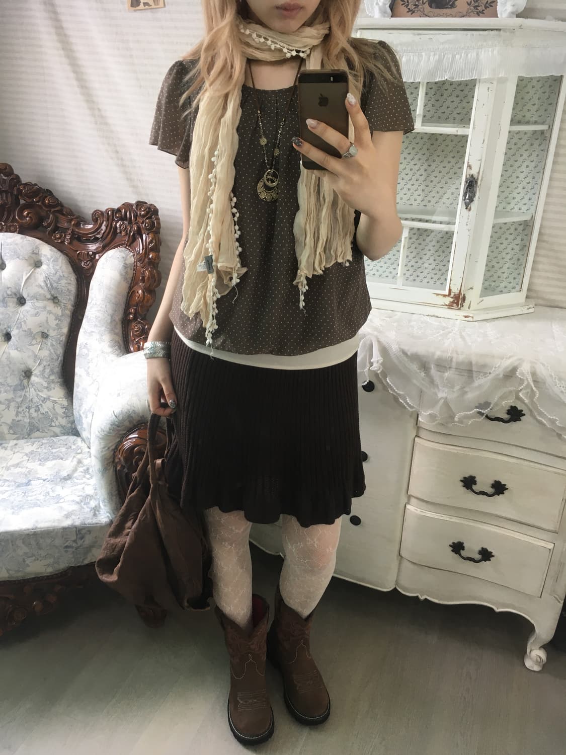 빈티지 브라운 니트 플리츠 스커트 상품이미지5