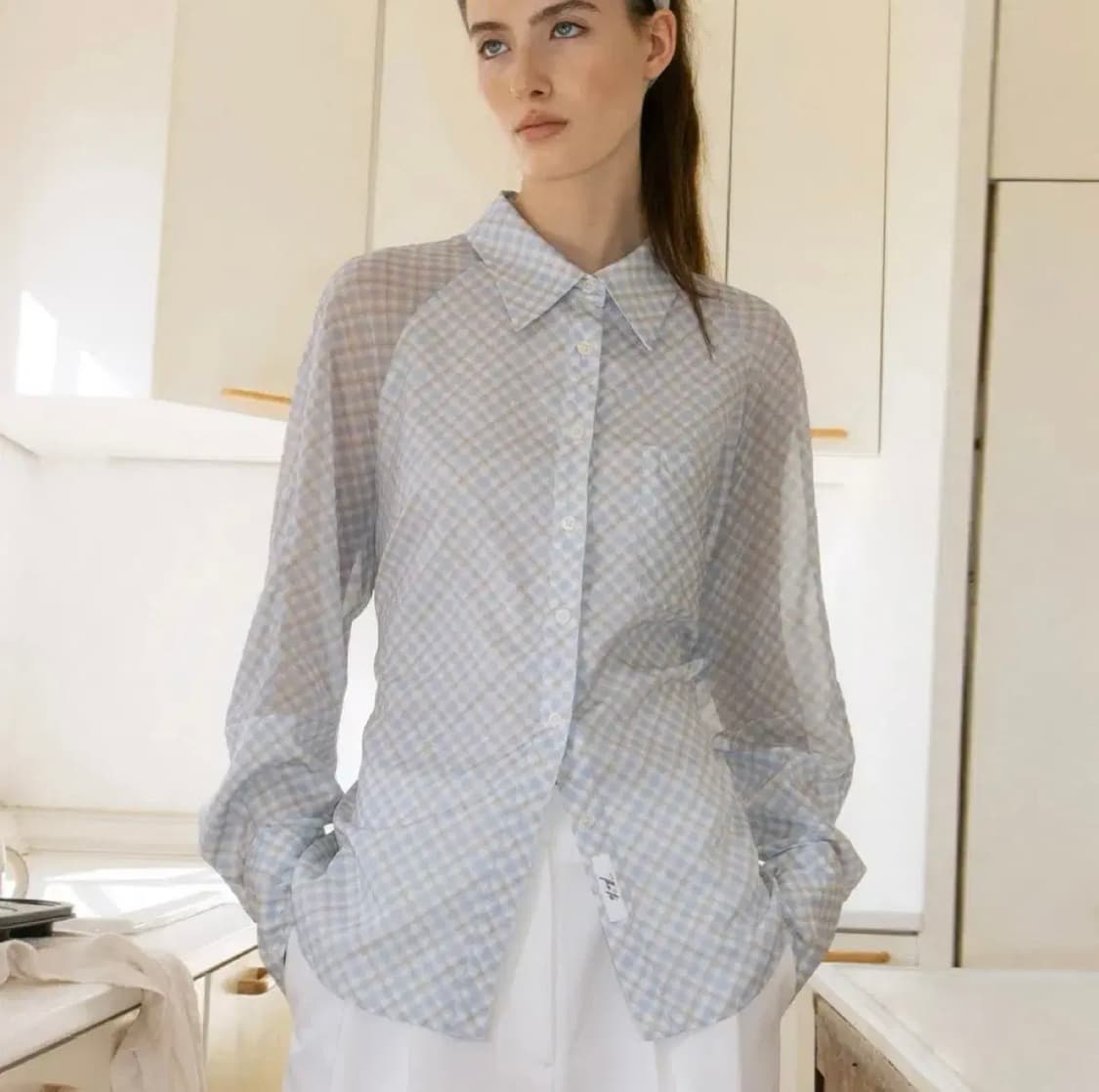 더티스 블루베리 타르트 체크 셔츠 라이트 블루 상품이미지3