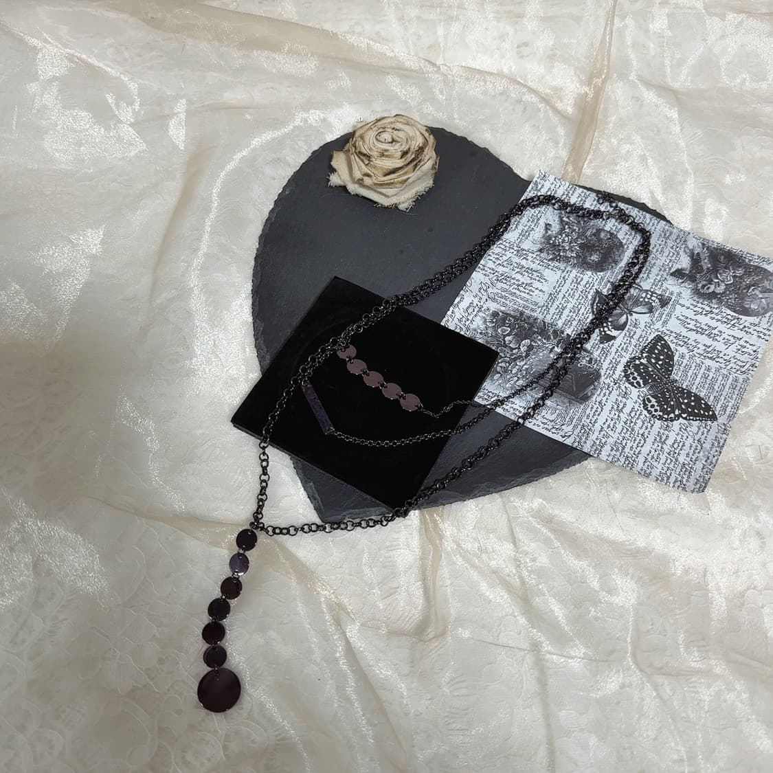 빈티지 고딕 다크 보라 해머링 레이어드 목걸이 상품이미지2