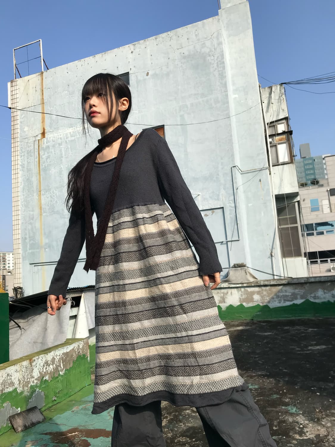 투톤 레이어링 원피스 상품이미지3