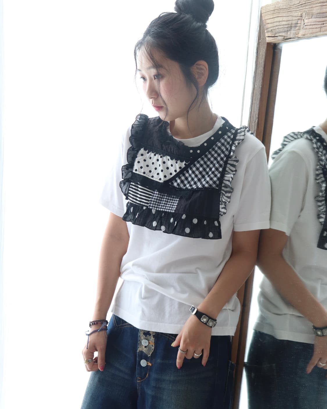 [Beams Boy] Tori-To Check Frill T-Shirt 상품이미지1