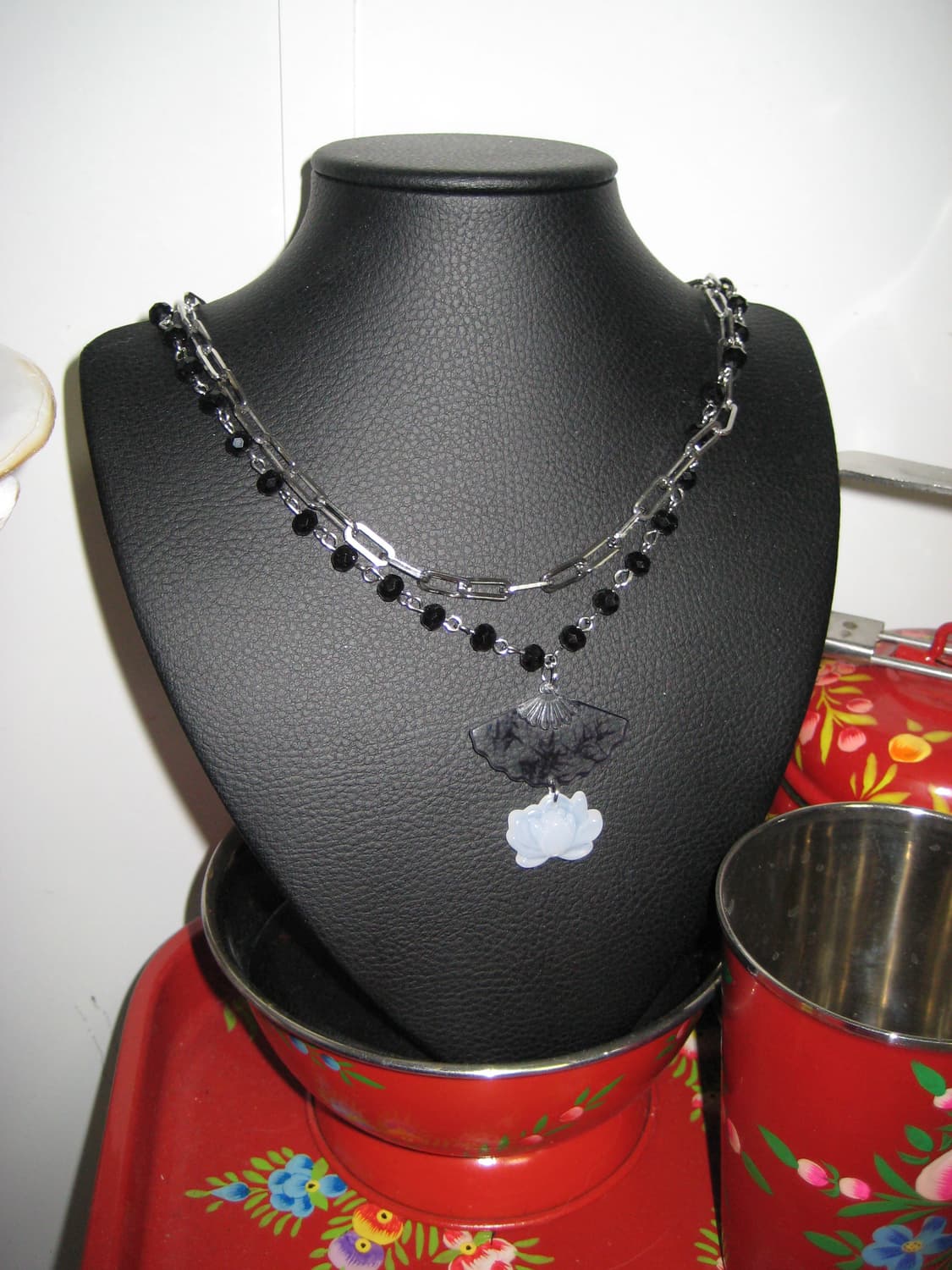 오리엔탈 부채 연꽃 동양풍 체인 목걸이 상품이미지3