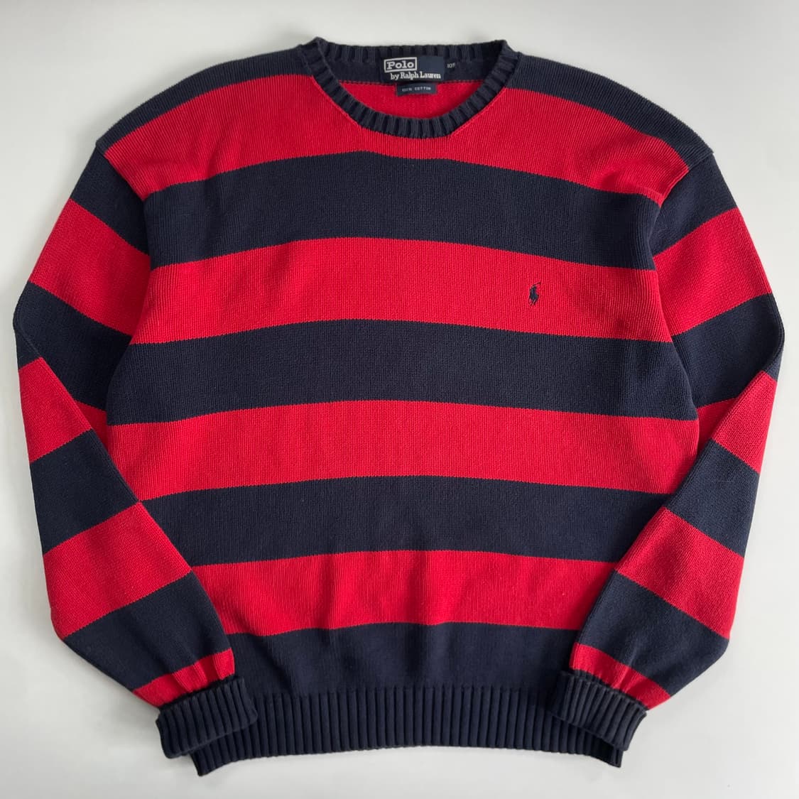 Polo 폴로 랄프로렌 90‘s 레드 네이비 단가라 코튼 니트 상품이미지2