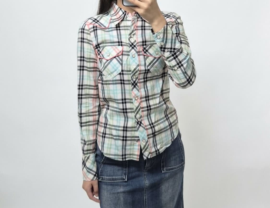 🩵유일매물🩵희귀]버버리 노바 체크셔츠/블루라벨/민트핑크/일본 빈티지 상품이미지1