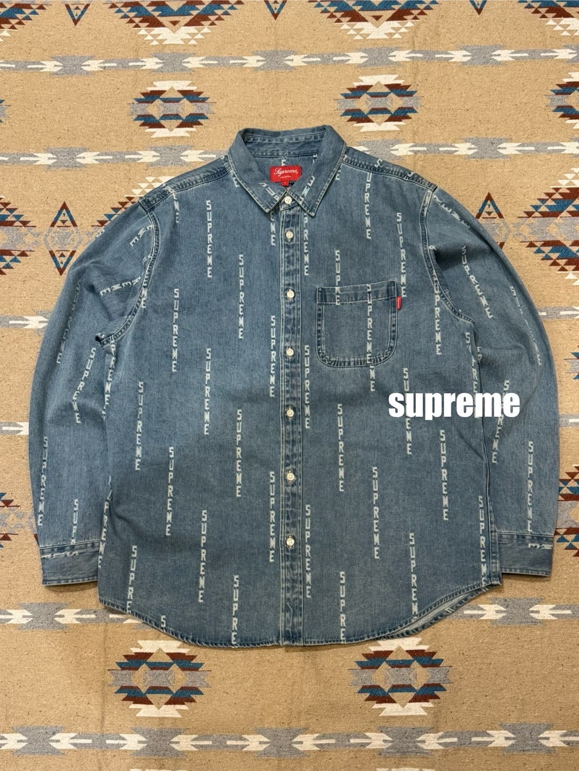 🖤연말할인🖤 [L] 슈프림 로고 스트라이프 자카드 데님 셔츠 상품이미지1