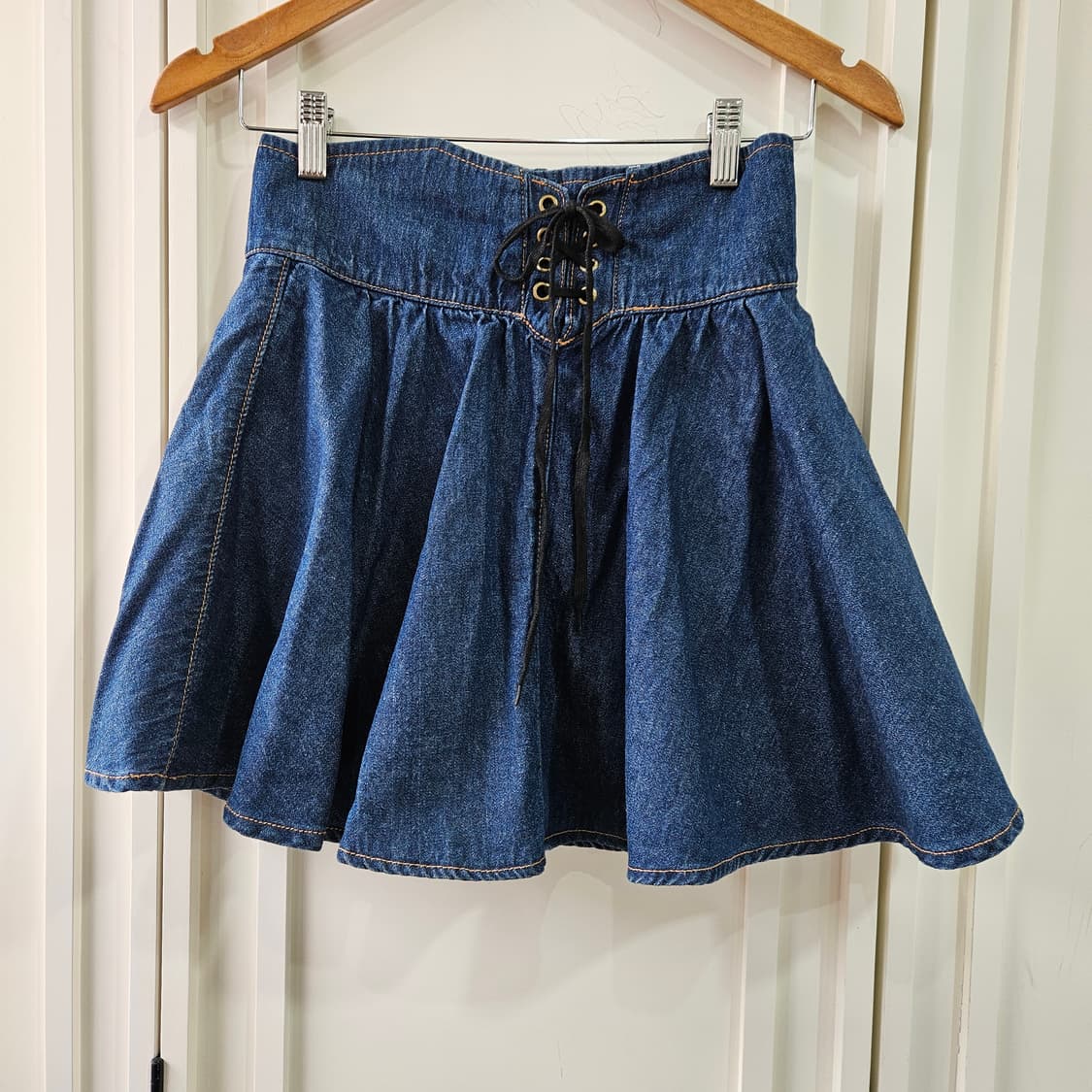 데님 코르셋 플레어 미니스커트 상품이미지1