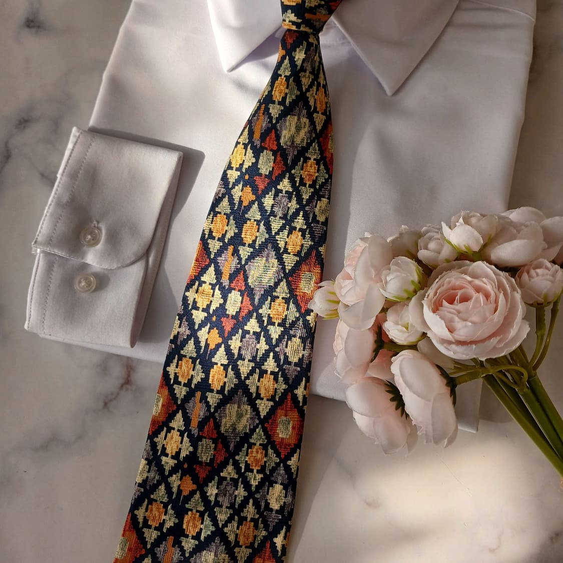 니나리치 실크 네이비 에스닉 패턴 넥타이 9.7cm A+등급 A19460 상품이미지7