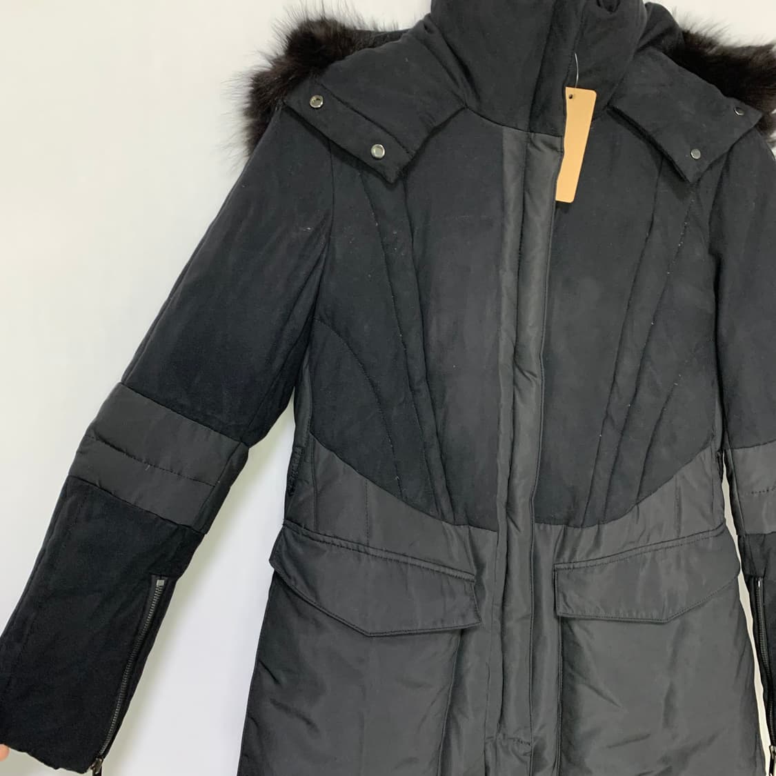 한섬 타임 빈티지 폭스 퍼 후드 롱 패딩 점퍼 여성 85 사이즈 상품이미지3