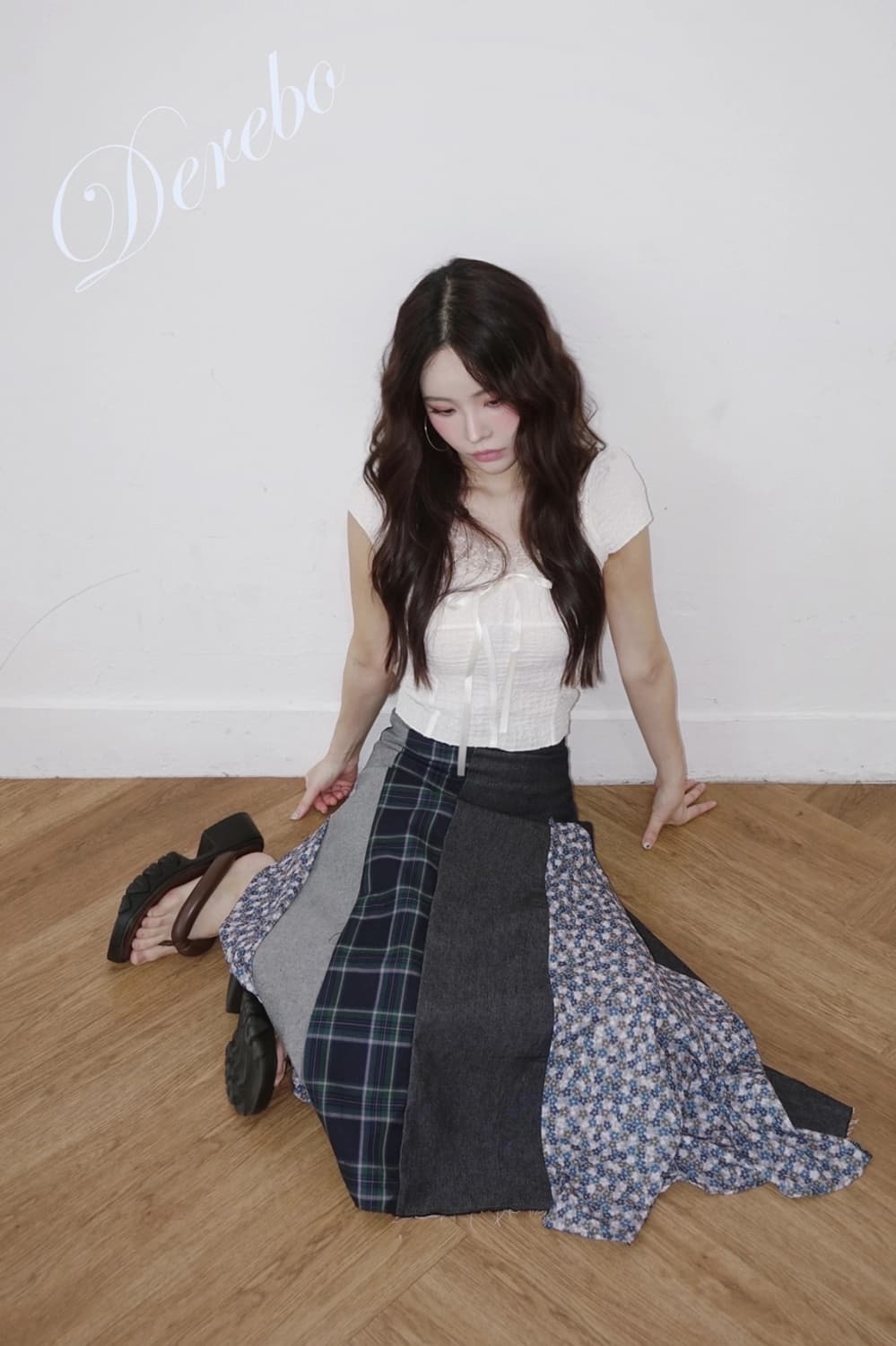 꽃 패치 자수 롱 스커트 새 것 상품이미지1