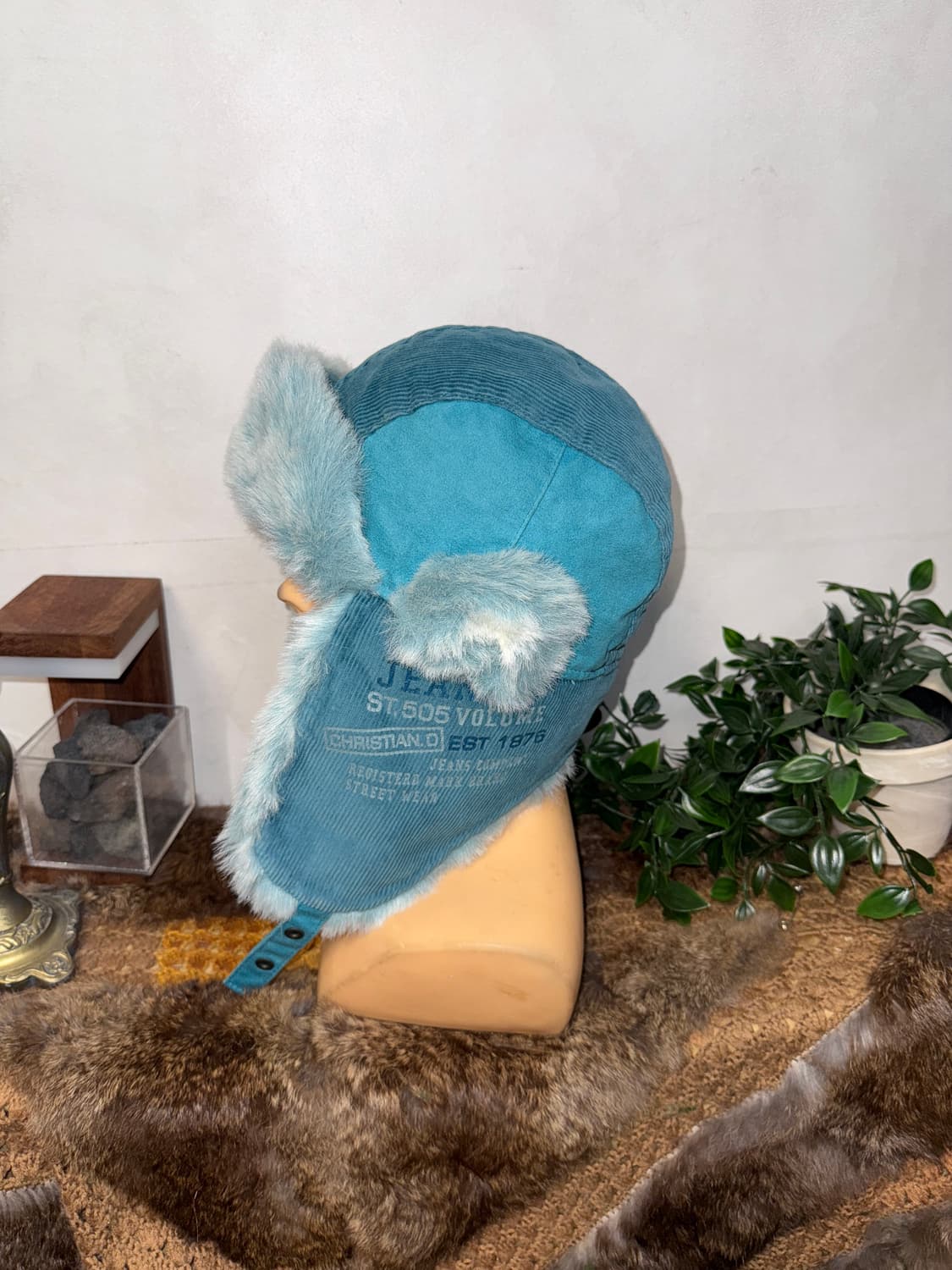 Sky blue corduroy lettering trapper hat 상품이미지2