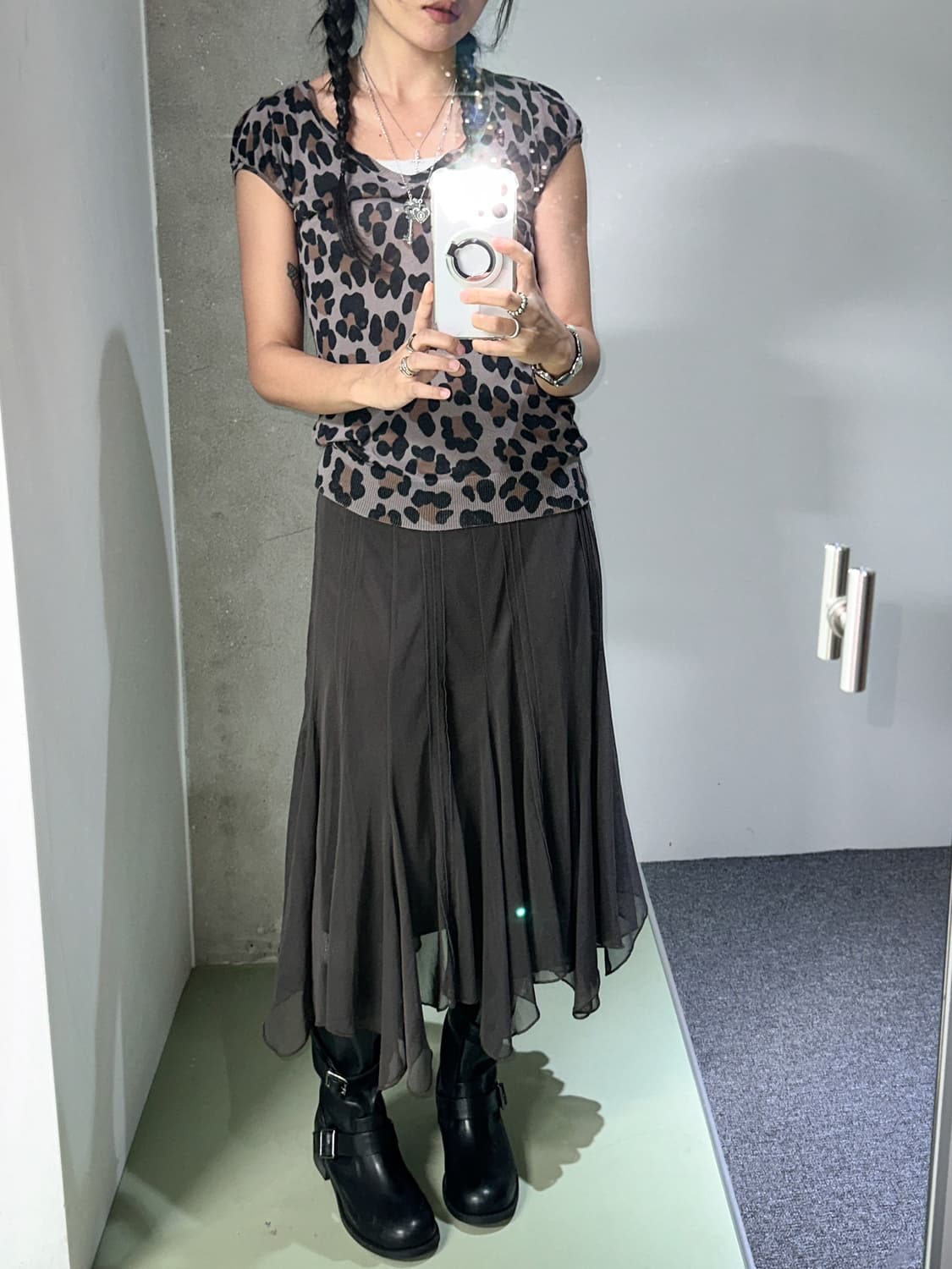brown mesh layered midi skirt 상품이미지2