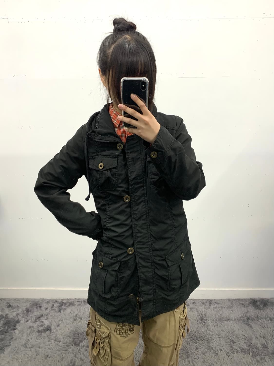 블랙 밀리터리 미디 자켓 상품이미지3