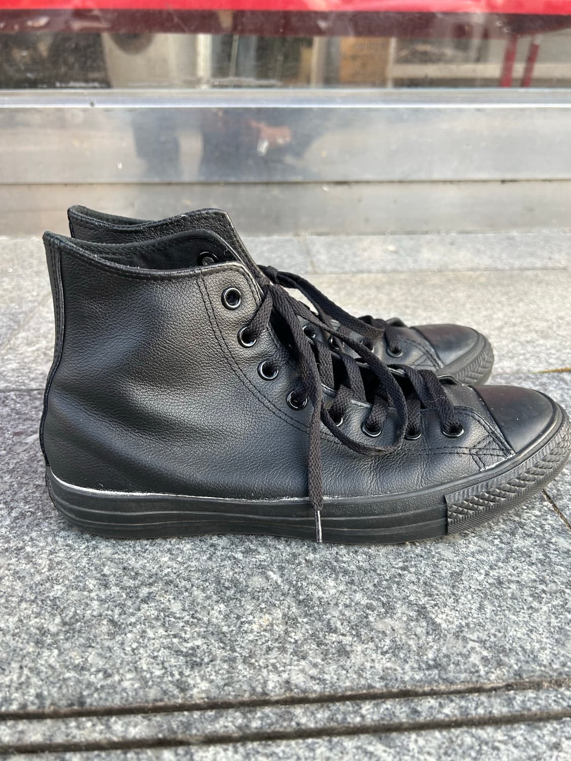 컨버스 올블랙 레더 하이 270size 상품이미지3