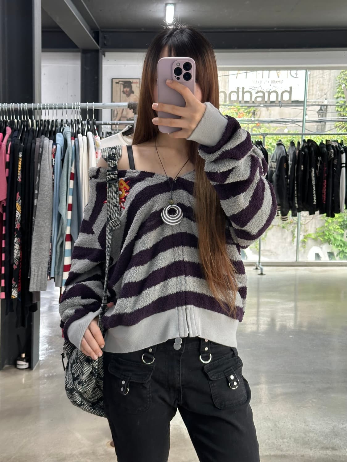 히스테릭글래머 스트라이프 플러피 후드집업 상품이미지3