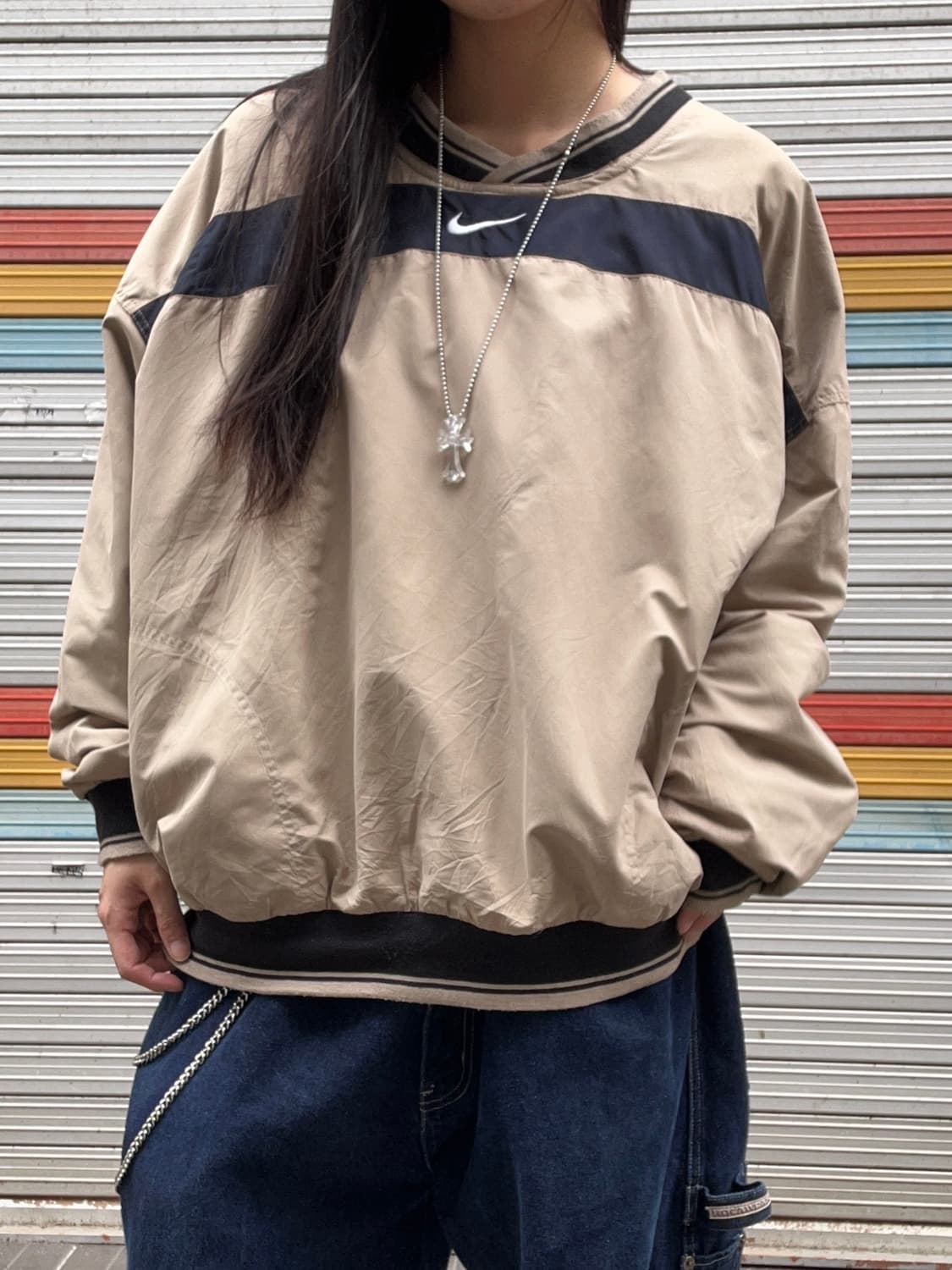 90s NIKE 올드스쿨 베이지&블랙 웜업 상품이미지3