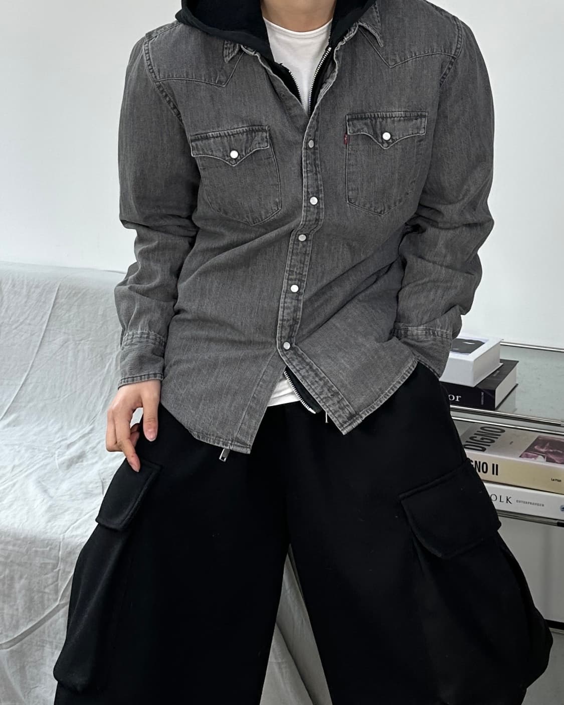 리바이스 그레이 흑청 웨스턴 셔츠 L 상품이미지2