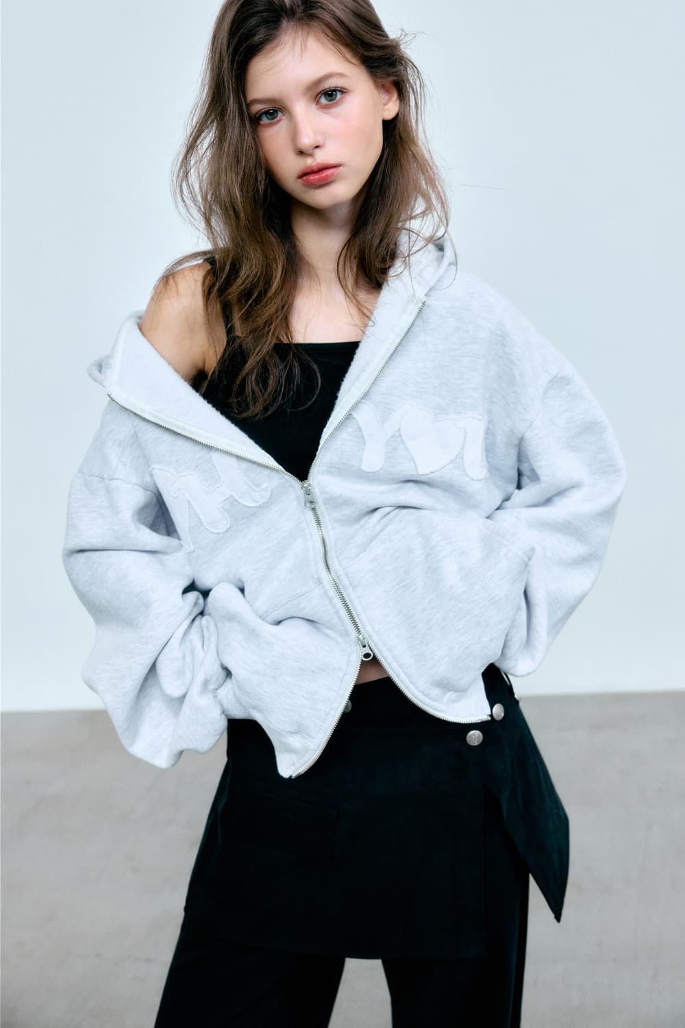 더오유 빈티지 후디 집업 멜란지 그레이 상품이미지2