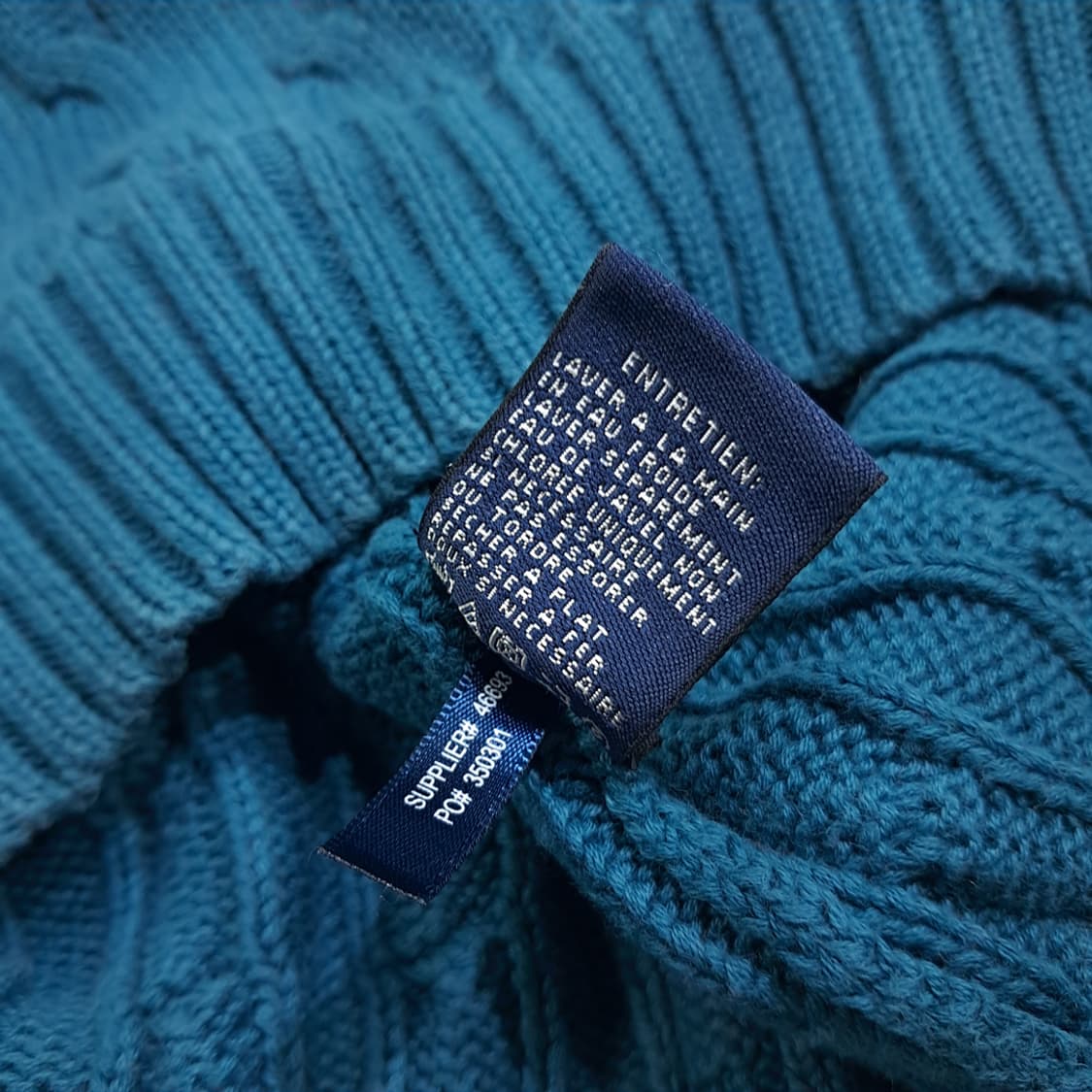 CL361 XL 폴로 00s 코튼 케이블 브이넥 틸블루 니트 상품이미지5