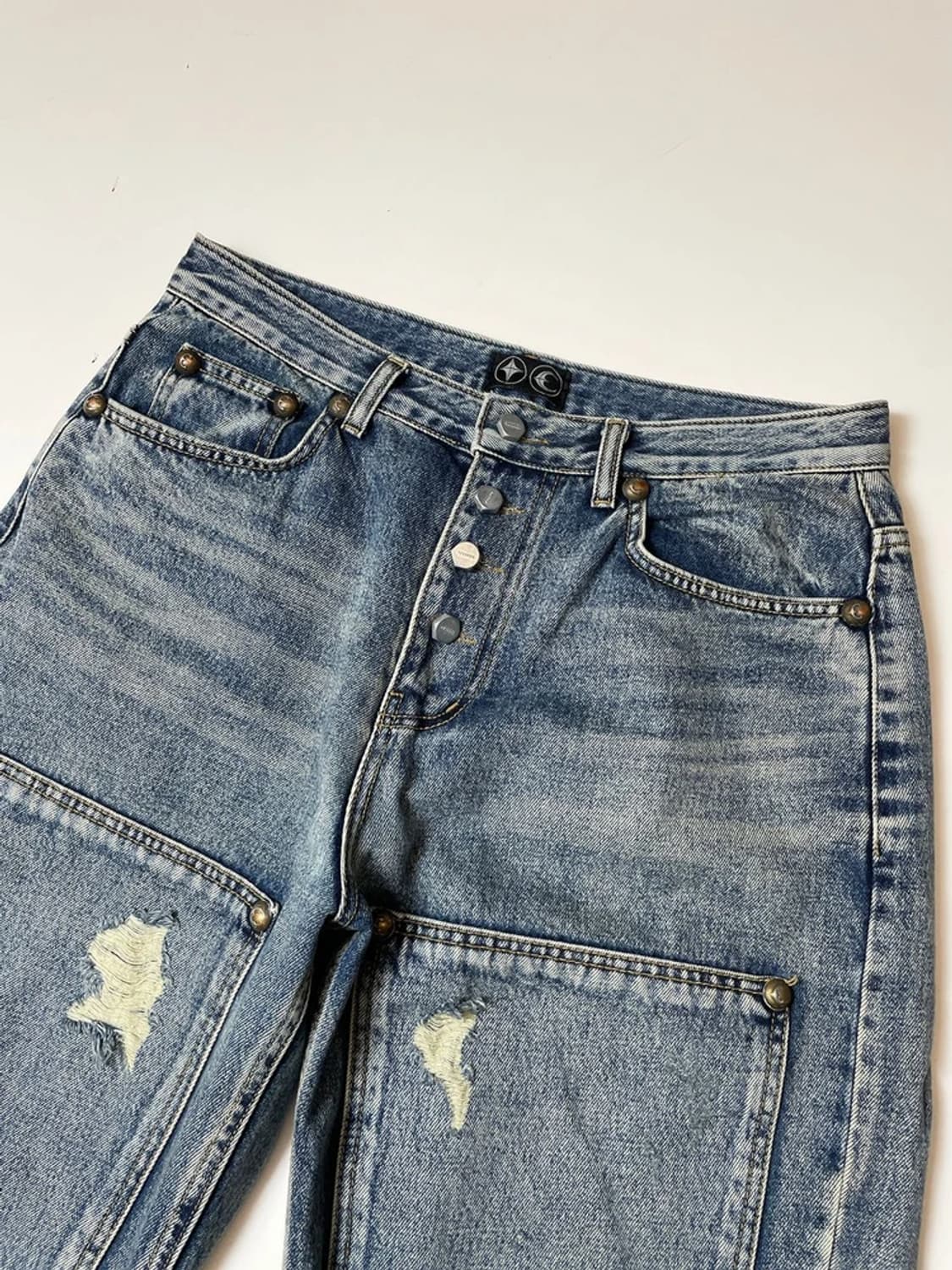 떠그클럽 블루 더블니 데미지 데님 반바지 PN9630 상품이미지2