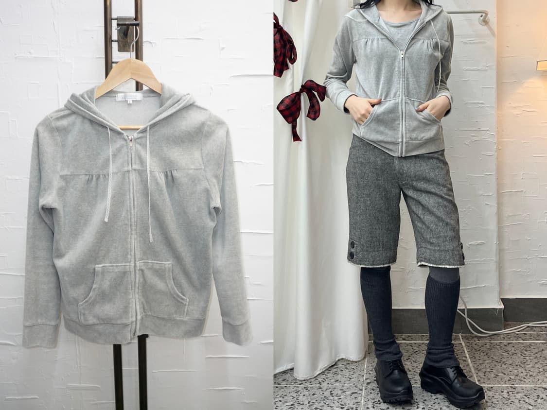 lace string velvet hoodie 상품이미지1