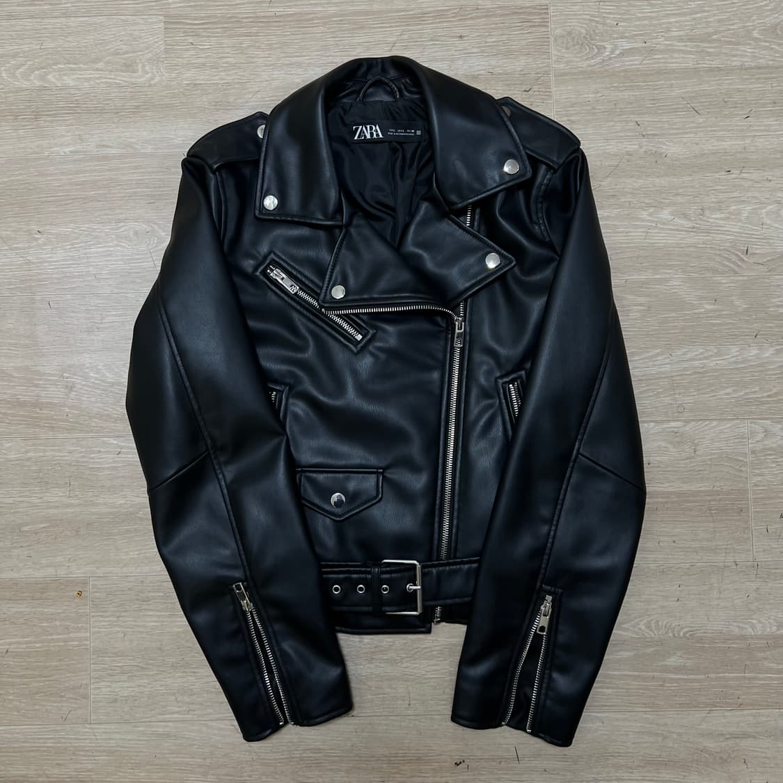 자라 레더 라이더 크롭 더블 가죽자켓 [블랙] L/100 상품이미지1